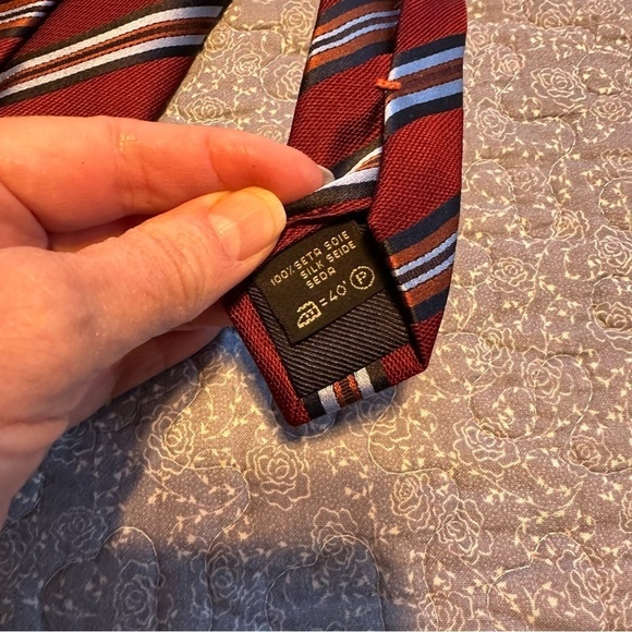 Ermenegildo Zegna Tie Repp Necktie Stripes Red Blue & Orange Silk 59” x 3.5” - Picture 5 of 9